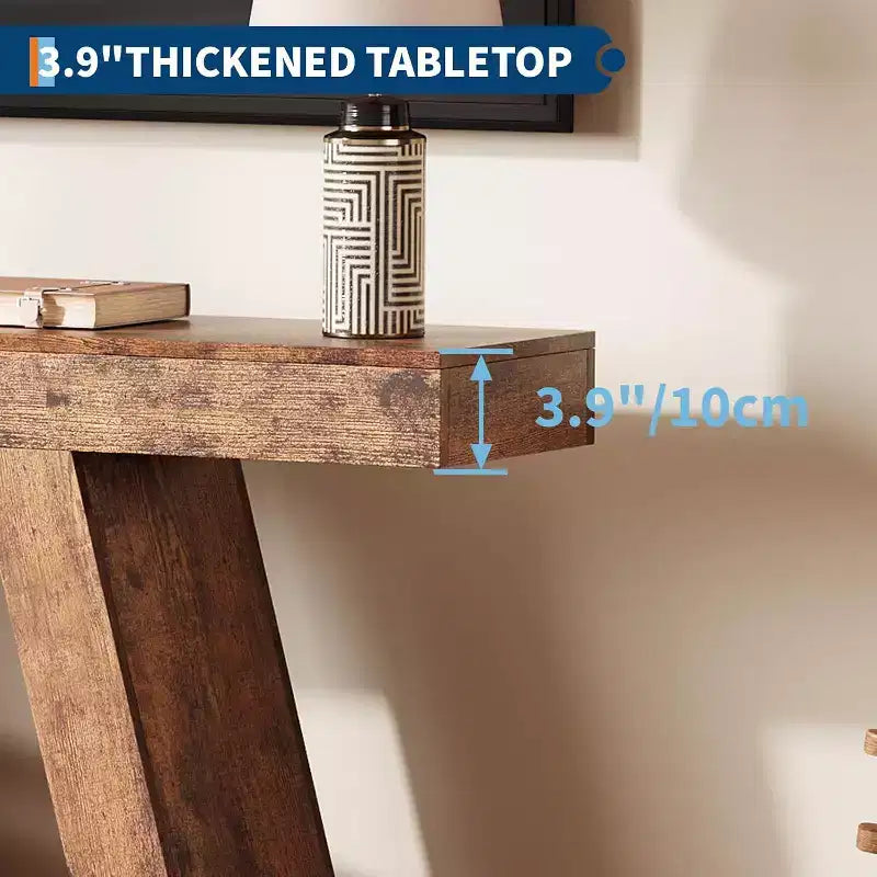 Console avec étagère ouverte, table de canapé en bois à 2 niveaux pour entrée, couloir et salon - Meuble d'entrée au design trapézoïdal