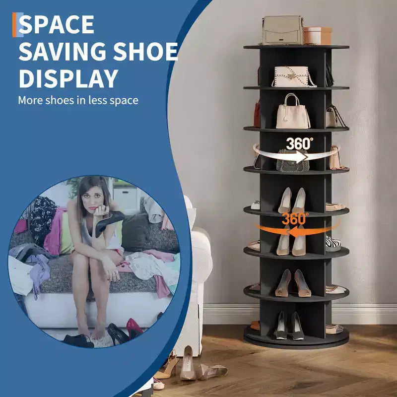 Tour à Chaussures, Organiseur de Chaussures Rotatif sur Pied, Présentoir à Chaussures Vertical Rotatif, Rangement à Chaussures Carrousel Rond, Organisation de Placard à Chaussures