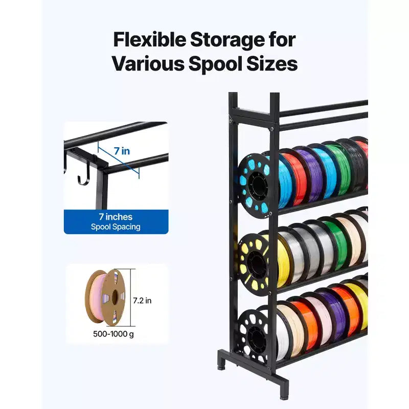 Support de rangement robuste pour filament d'imprimante 3D à 7 niveaux, étagères pour bobines de filament (support seul), noir