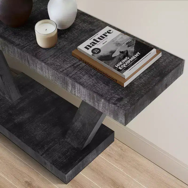 60" Vintage Distressed Wood Console Table with 2-Tier Storage Cabinet
