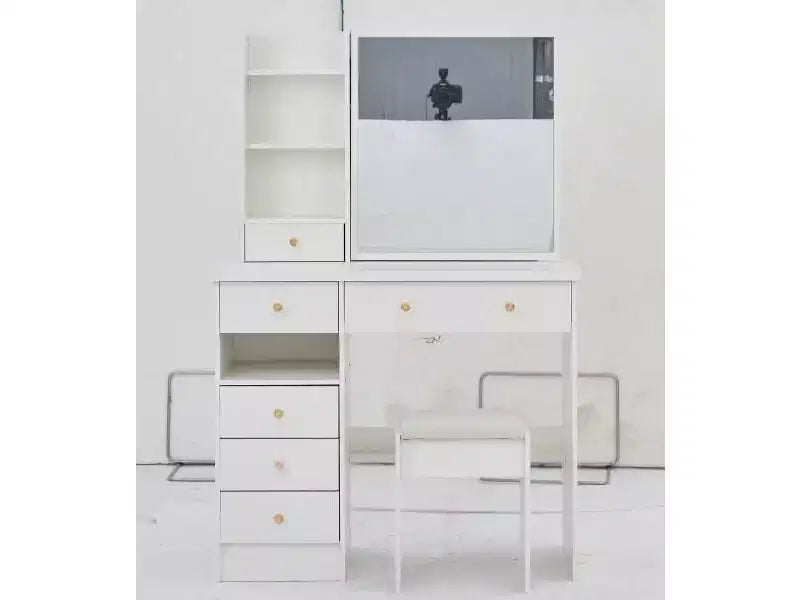 Table de toilette de 29,2/37 pouces avec tabouret rembourré, coiffeuse de grande capacité avec plusieurs couches, bureau de maquillage pour petit espace