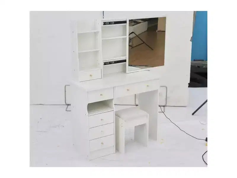 Table de toilette de 29,2/37 pouces avec tabouret rembourré, coiffeuse de grande capacité avec plusieurs couches, bureau de maquillage pour petit espace
