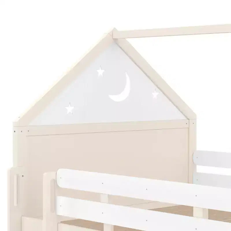 Lit mezzanine enfant pleine grandeur avec toboggan et étagère, cadre de lit mezzanine en bois massif avec échelle convertible pour cabane d'enfants