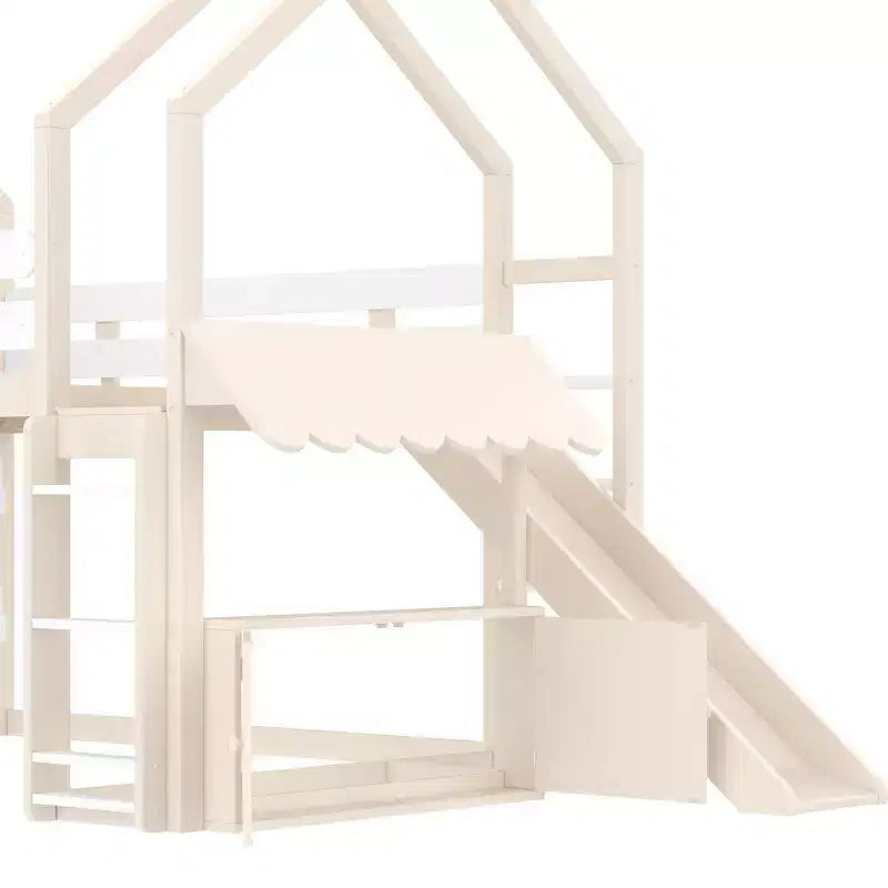 Lit mezzanine enfant pleine grandeur avec toboggan et étagère, cadre de lit mezzanine en bois massif avec échelle convertible pour cabane d'enfants