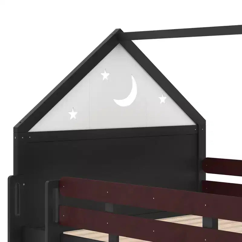 Lit mezzanine enfant pleine grandeur avec toboggan et étagère, cadre de lit mezzanine en bois massif avec échelle convertible pour cabane d'enfants