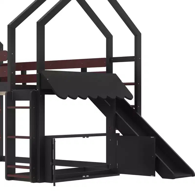 Lit mezzanine enfant pleine grandeur avec toboggan et étagère, cadre de lit mezzanine en bois massif avec échelle convertible pour cabane d'enfants
