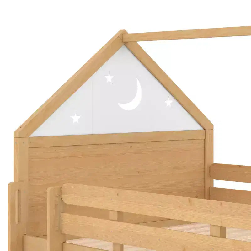 Lit mezzanine enfant pleine grandeur avec toboggan et étagère, cadre de lit mezzanine en bois massif avec échelle convertible pour cabane d'enfants