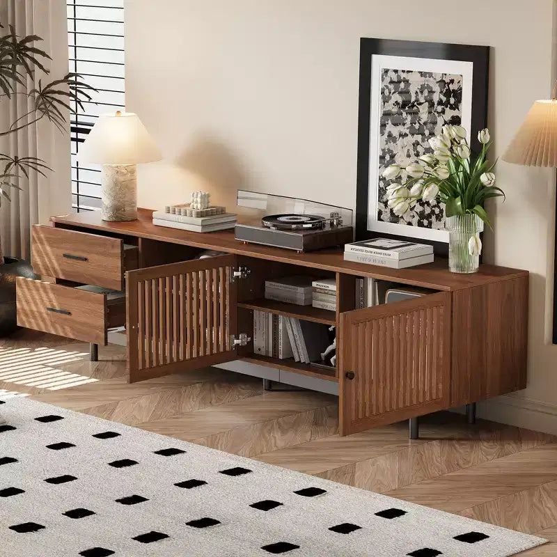 78" Modern TV Stand for 85" TVs with Deep Drawers, Cable Management — Walnut