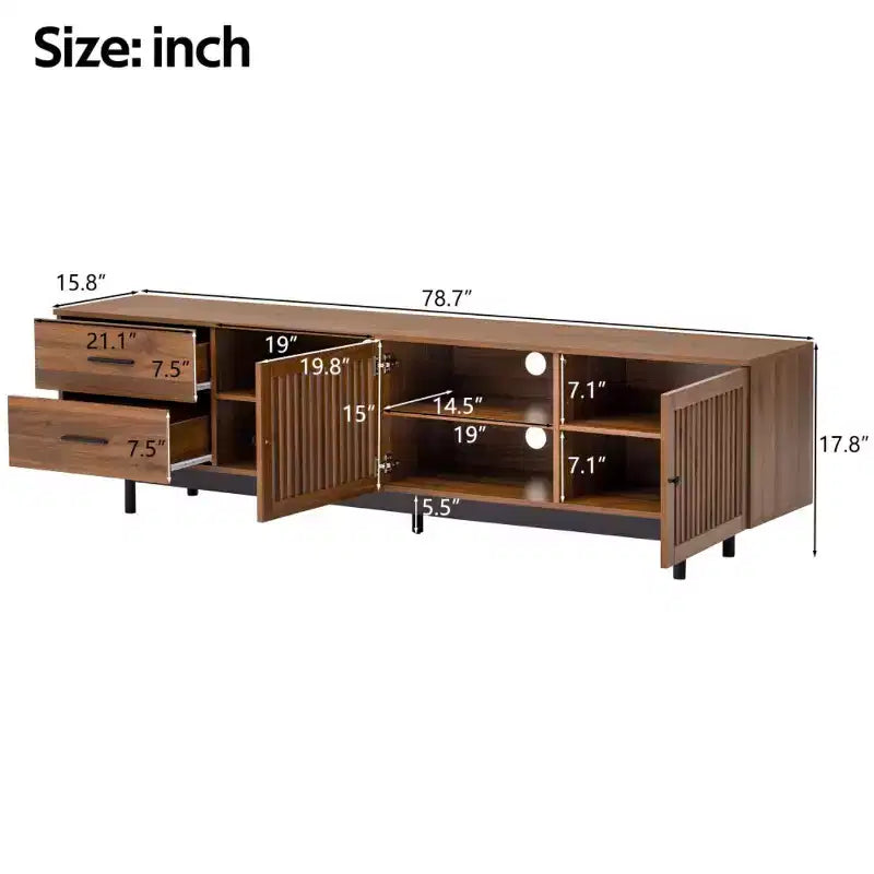 78" Modern TV Stand for 85" TVs with Deep Drawers, Cable Management — Walnut
