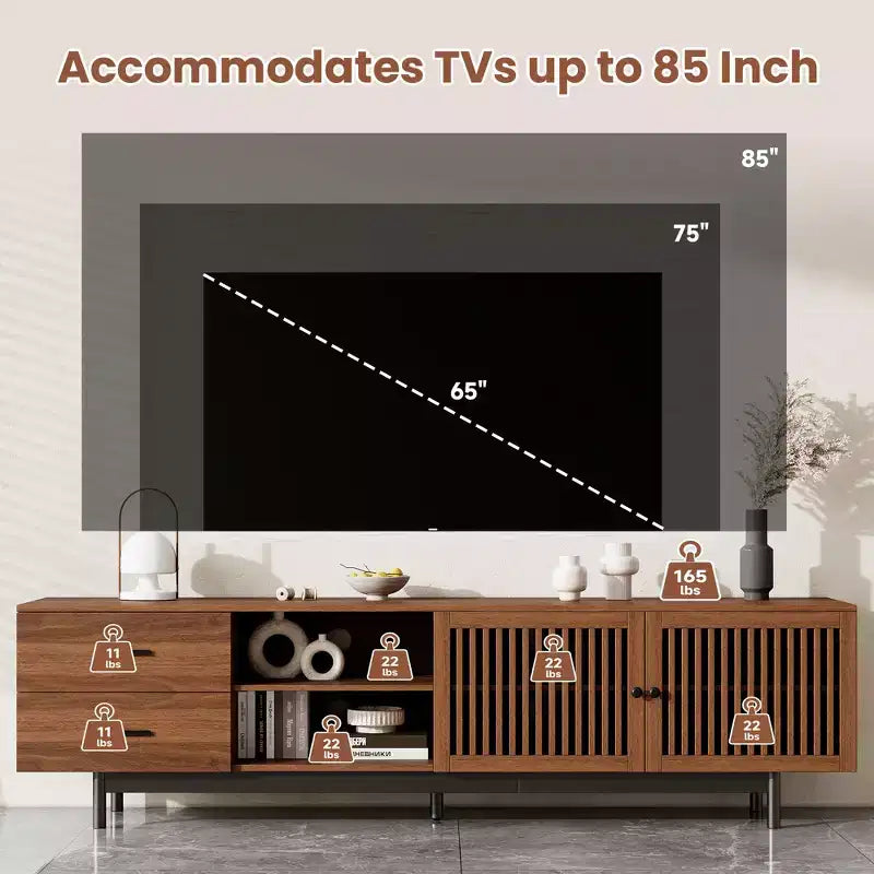78" Modern TV Stand for 85" TVs with Deep Drawers, Cable Management — Walnut