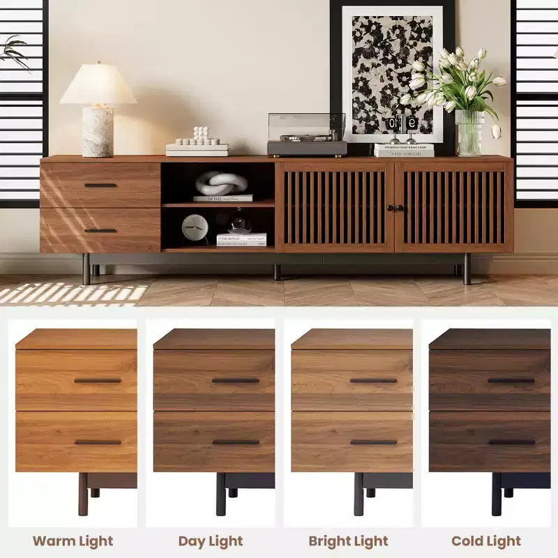 78" Modern TV Stand for 85" TVs with Deep Drawers, Cable Management — Walnut