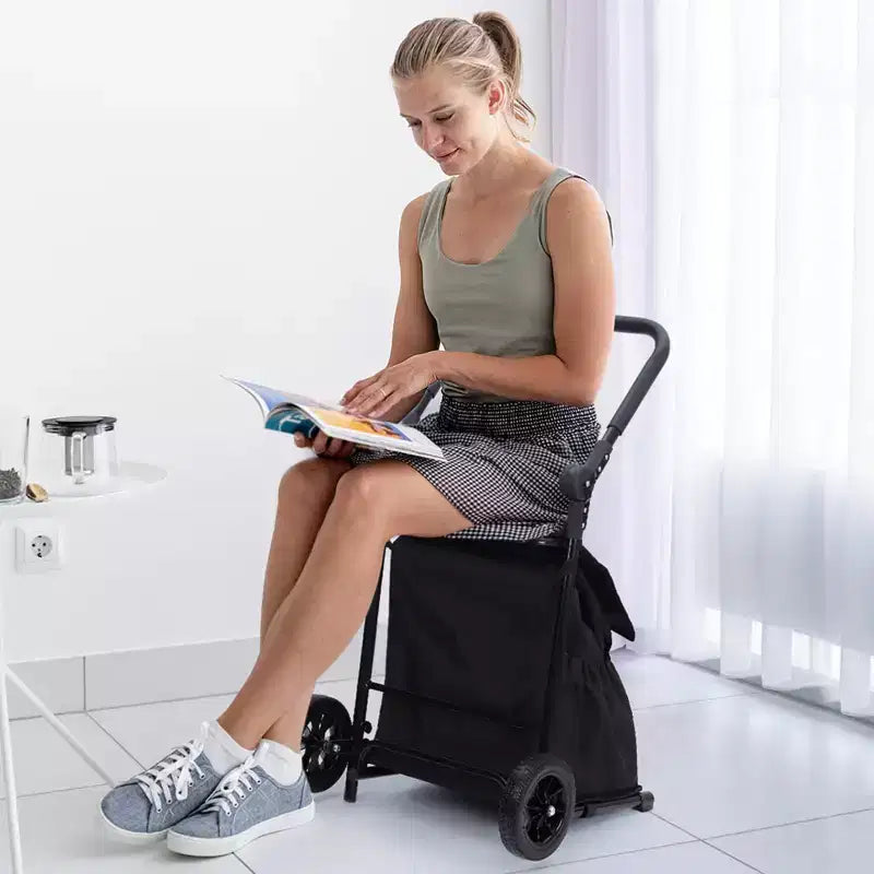 2-in-1 Foldable Shopping Cart with Seat — 132 lbs Waterproof Grocery Cart with Wheels