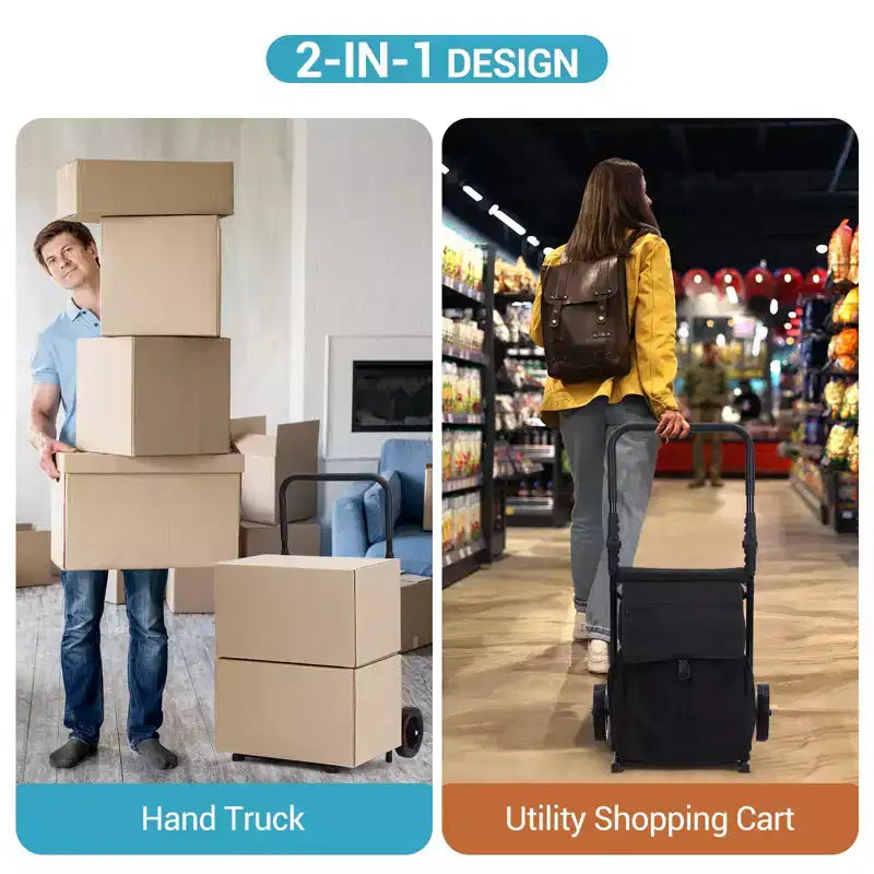 2-in-1 Foldable Shopping Cart with Seat — 132 lbs Waterproof Grocery Cart with Wheels