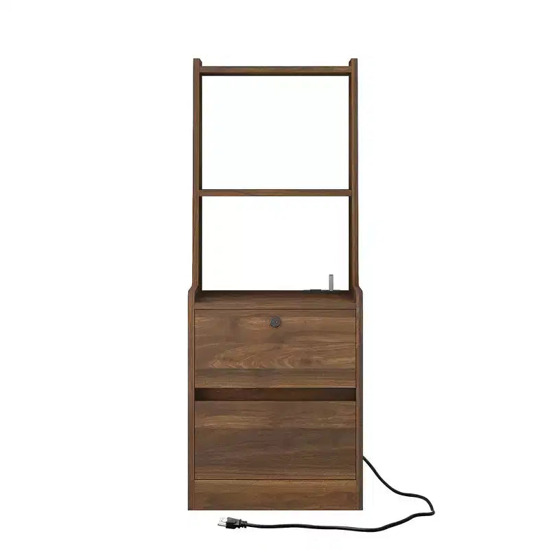 Table de chevet avec station de recharge intégrée 15 pouces, table de chevet intelligente avec étagère, compartiment de rangement et fonction verrouillable, finition bois