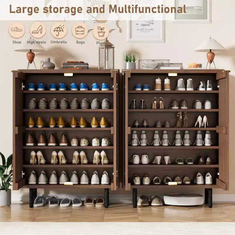 Meuble à chaussures 6 niveaux avec portes, Organisateur de rangement pour 24 paires, Meuble de rangement moderne de style ferme pour entrée ou couloir, Meuble de rangement dissimulé