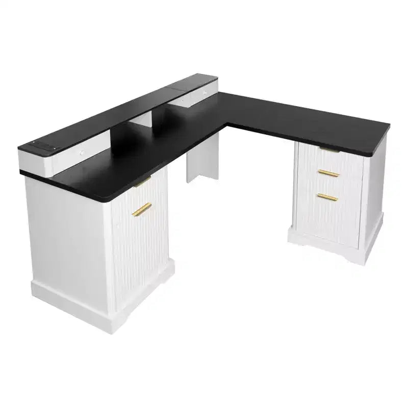 Bureau de direction 59, bureau d'angle à domicile avec station de charge, bureau d'ordinateur en bois pour l'étude, table de conférence pour le salon
