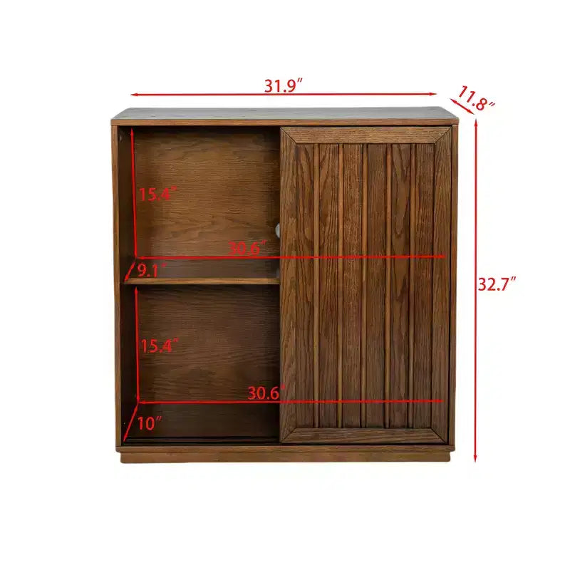 Buffet de 31 pouces de style médiéval avec deux portes coulissantes et des moulures en bois massif, convient aux salons et aux cuisines, finition noyer