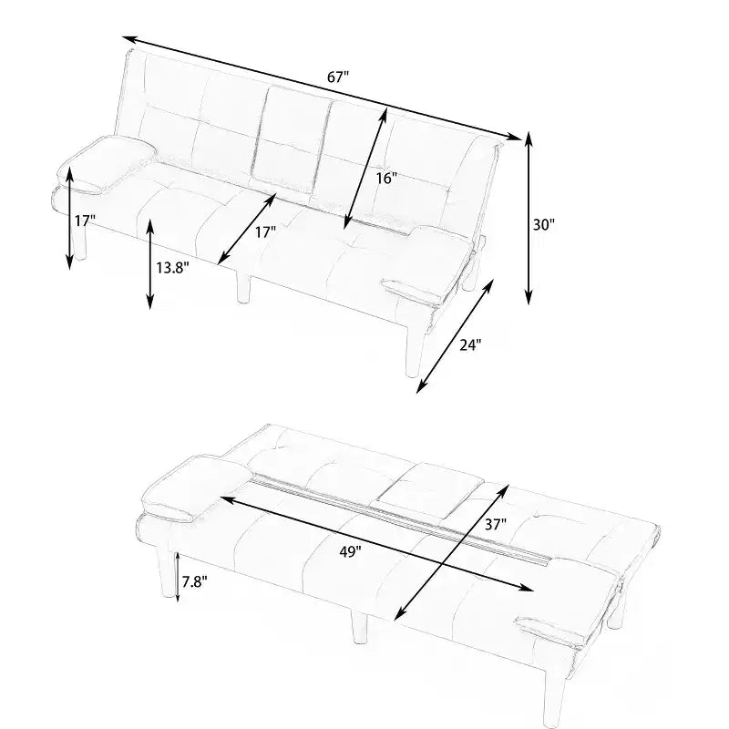 Canapé-lit convertible moderne de 170 cm avec porte-gobelet, canapé-lit pour petits espaces, appartements et bureaux