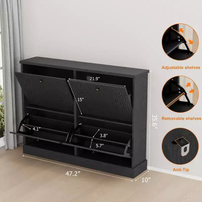 Meuble à chaussures avec 4 tiroirs basculants, organisateur de chaussures moderne et étroit avec étagères réglables, meuble à chaussures pour entrée, salon, couloir