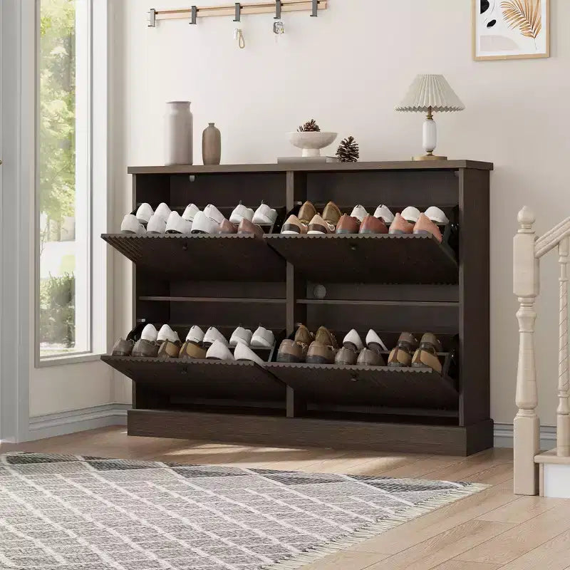 Meuble à chaussures avec 4 tiroirs basculants, organisateur de chaussures moderne et étroit avec étagères réglables, meuble à chaussures pour entrée, salon, couloir