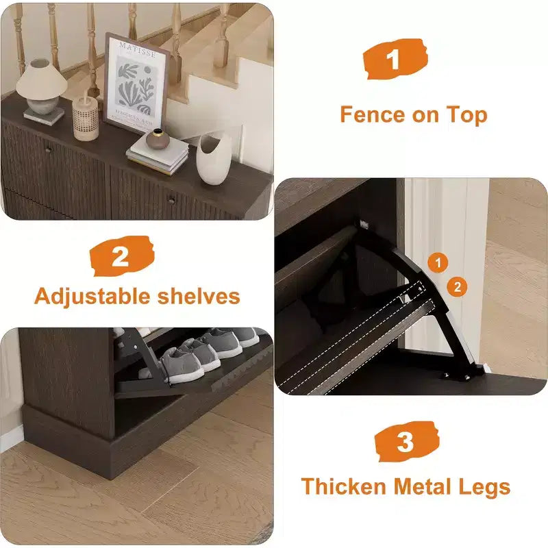 Meuble à chaussures avec 4 tiroirs basculants, organisateur de chaussures moderne et étroit avec étagères réglables, meuble à chaussures pour entrée, salon, couloir