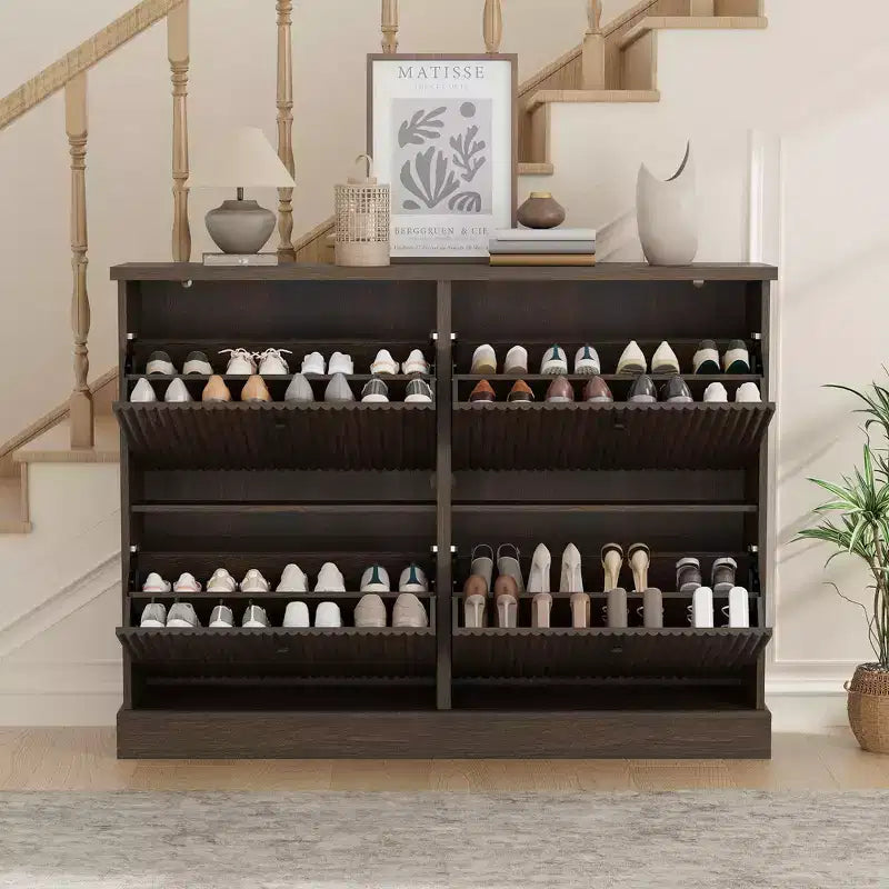 Meuble à chaussures avec 4 tiroirs basculants, organisateur de chaussures moderne et étroit avec étagères réglables, meuble à chaussures pour entrée, salon, couloir