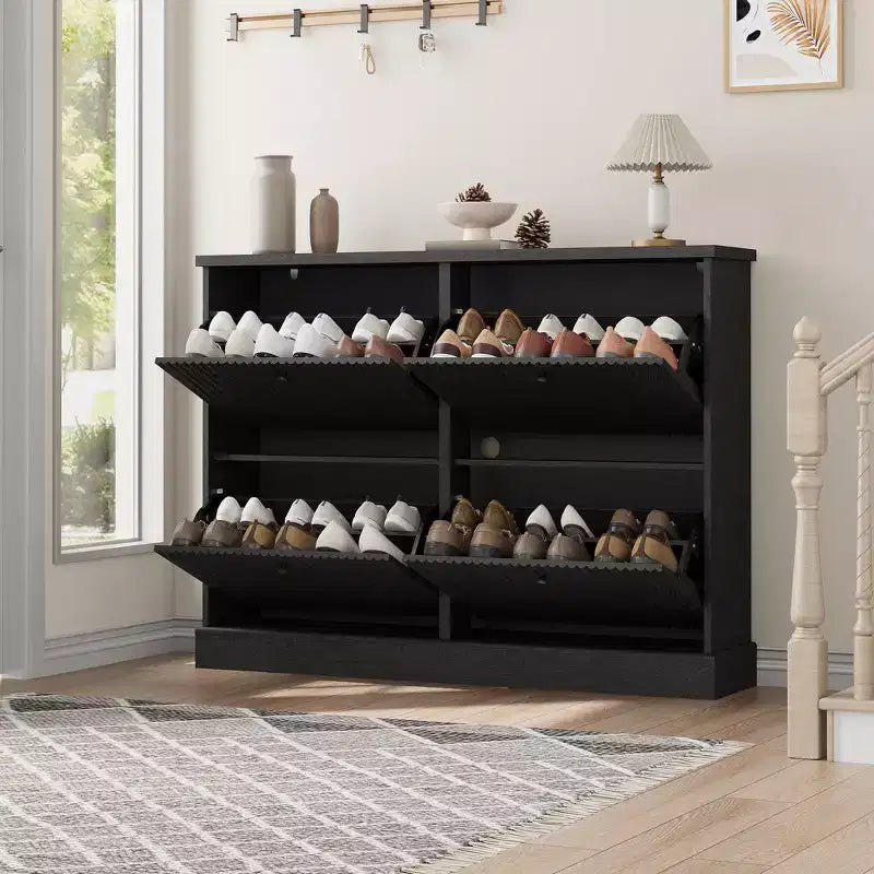 Meuble à chaussures avec 4 tiroirs basculants, organisateur de chaussures moderne et étroit avec étagères réglables, meuble à chaussures pour entrée, salon, couloir