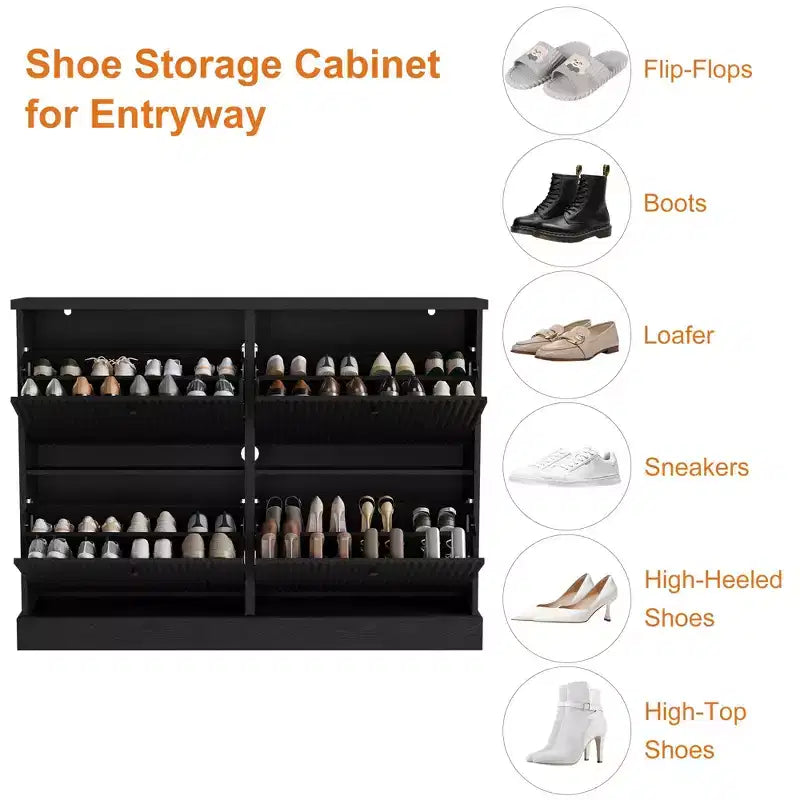 Meuble à chaussures avec 4 tiroirs basculants, organisateur de chaussures moderne et étroit avec étagères réglables, meuble à chaussures pour entrée, salon, couloir