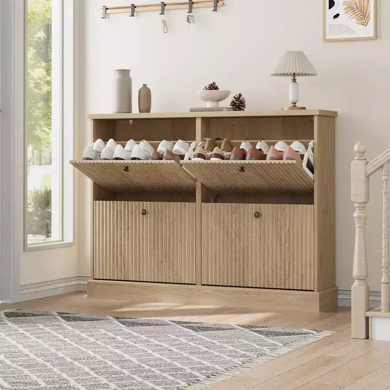 Meuble à chaussures avec 4 tiroirs basculants, organisateur de chaussures moderne et étroit avec étagères réglables, meuble à chaussures pour entrée, salon, couloir