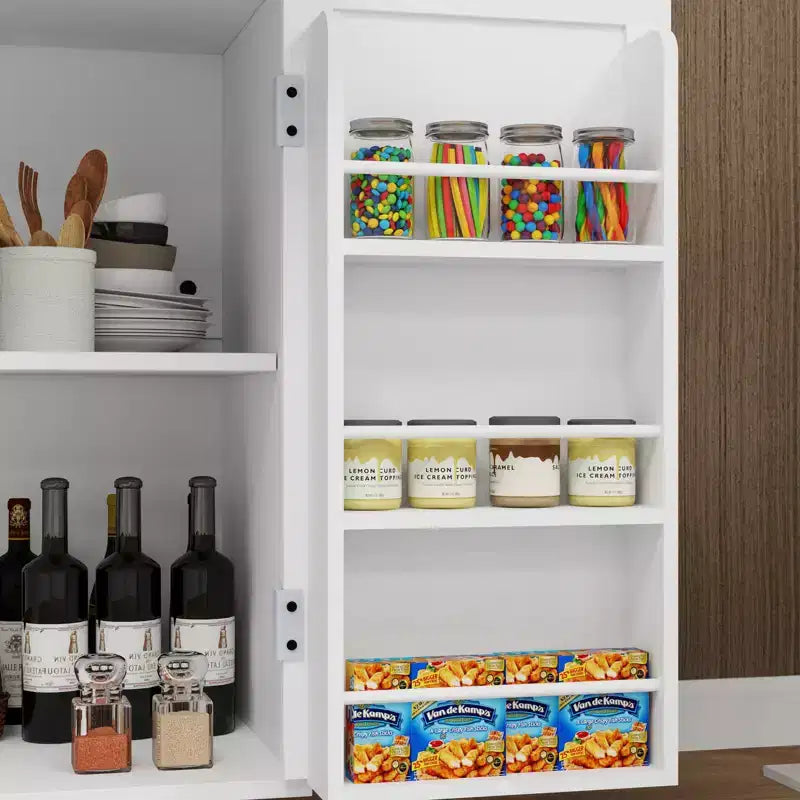 Desserte de cuisine roulante avec tiroir, armoire, étagère et plateau en bois d'hévéa