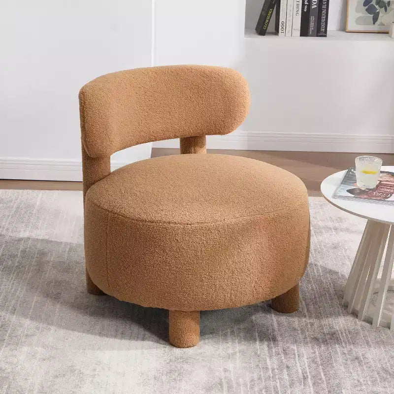 Fauteuil d'appoint rond moderne avec dossier incurvé, fauteuil de lecture épais rembourré avec pieds en bois, fauteuil latéral confortable pour salon et chambre