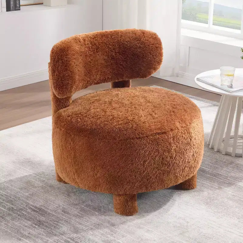 Fauteuil d'appoint rond moderne avec dossier incurvé, fauteuil de lecture épais rembourré avec pieds en bois, fauteuil latéral confortable pour salon et chambre