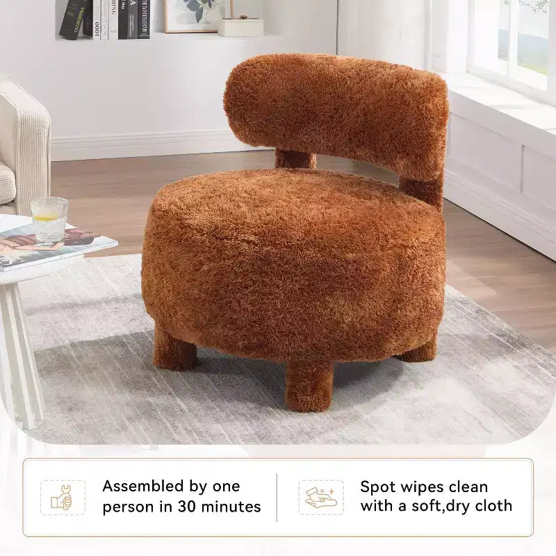 Fauteuil d'appoint rond moderne avec dossier incurvé, fauteuil de lecture épais rembourré avec pieds en bois, fauteuil latéral confortable pour salon et chambre
