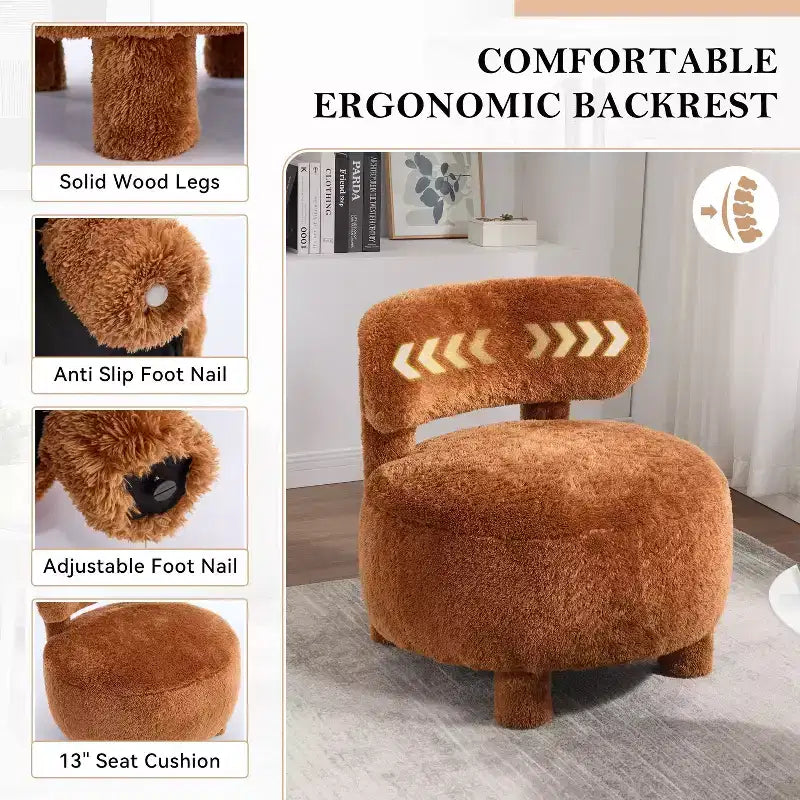 Fauteuil d'appoint rond moderne avec dossier incurvé, fauteuil de lecture épais rembourré avec pieds en bois, fauteuil latéral confortable pour salon et chambre