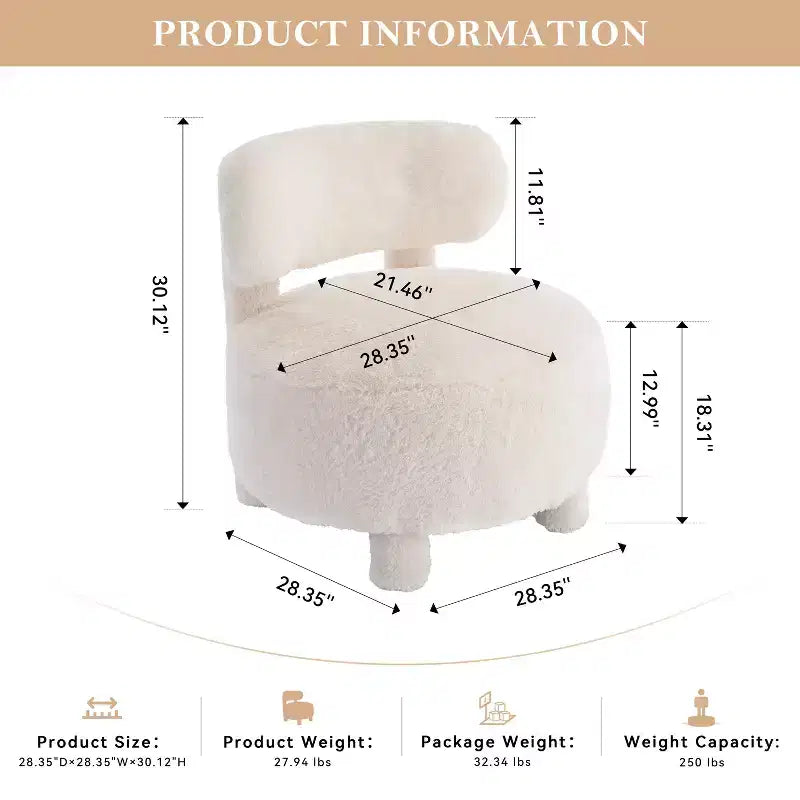 Fauteuil d'appoint rond moderne avec dossier incurvé, fauteuil de lecture épais rembourré avec pieds en bois, fauteuil latéral confortable pour salon et chambre