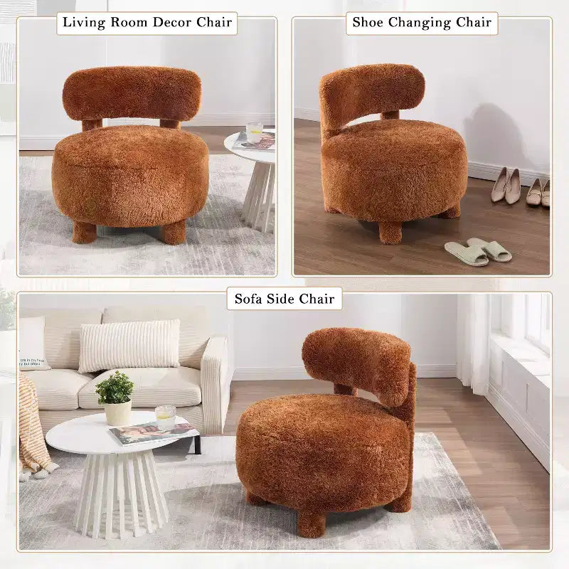 Fauteuil d'appoint rond moderne avec dossier incurvé, fauteuil de lecture épais rembourré avec pieds en bois, fauteuil latéral confortable pour salon et chambre