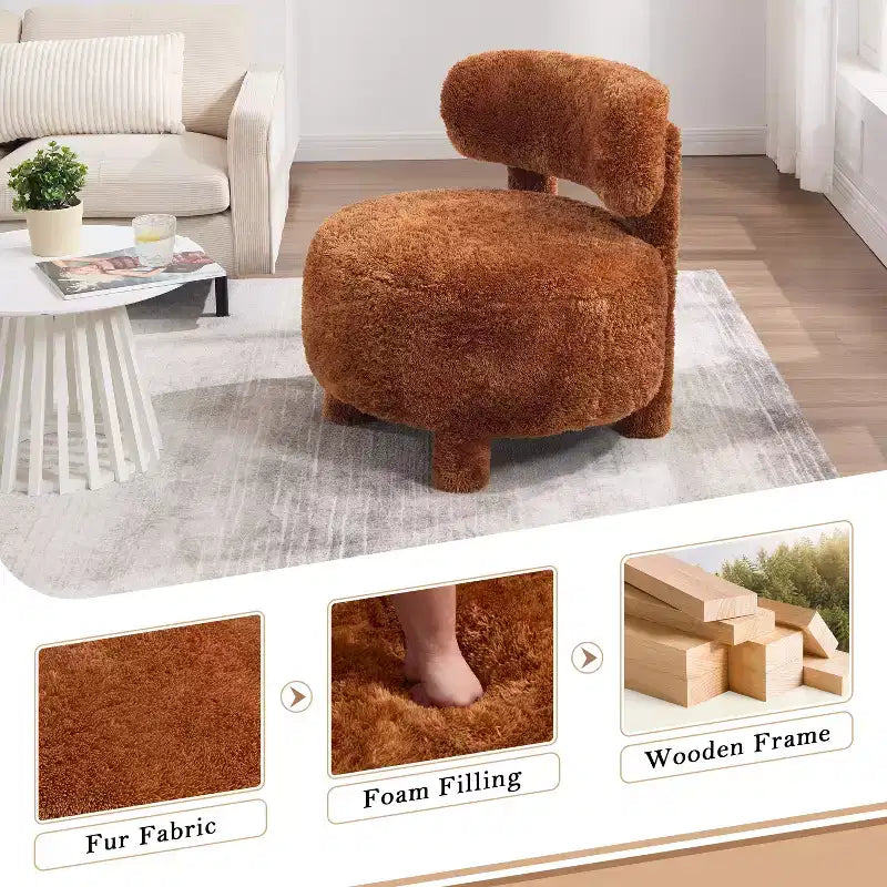 Fauteuil d'appoint rond moderne avec dossier incurvé, fauteuil de lecture épais rembourré avec pieds en bois, fauteuil latéral confortable pour salon et chambre