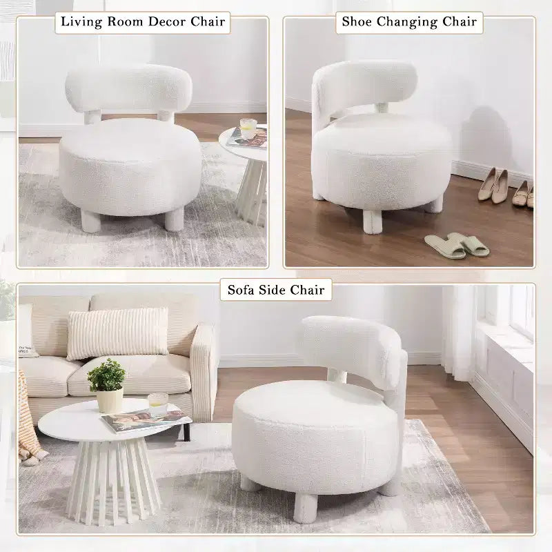 Fauteuil d'appoint rond moderne avec dossier incurvé, fauteuil de lecture épais rembourré avec pieds en bois, fauteuil latéral confortable pour salon et chambre
