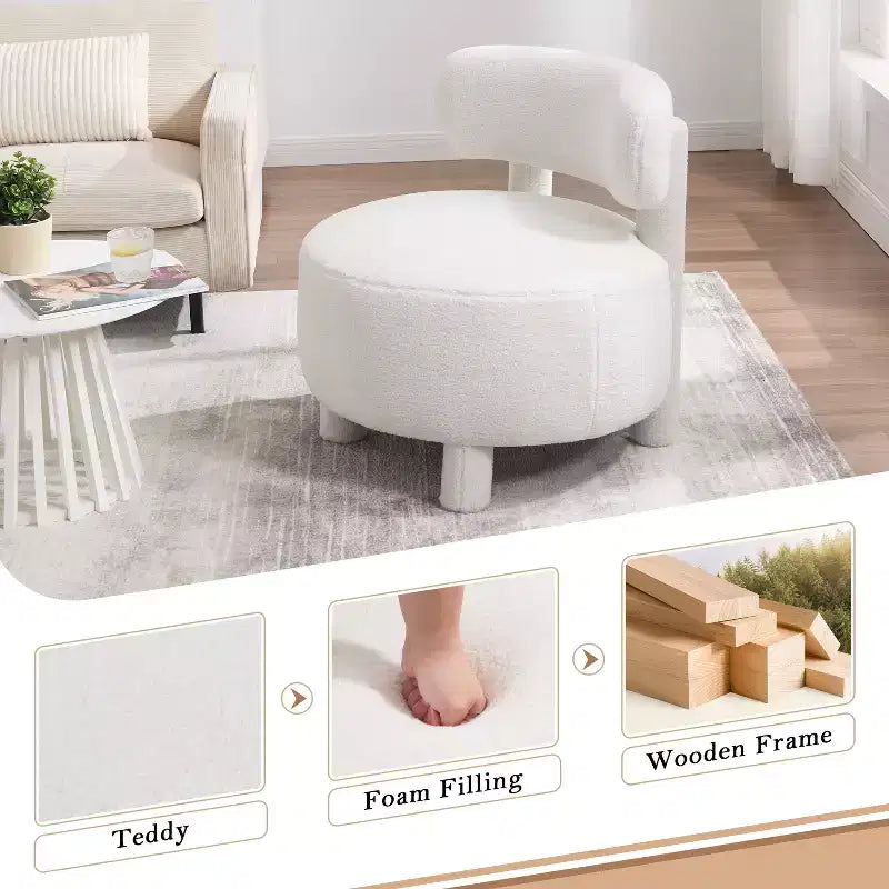 Fauteuil d'appoint rond moderne avec dossier incurvé, fauteuil de lecture épais rembourré avec pieds en bois, fauteuil latéral confortable pour salon et chambre