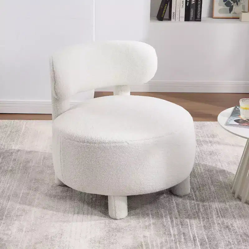 Fauteuil d'appoint rond moderne avec dossier incurvé, fauteuil de lecture épais rembourré avec pieds en bois, fauteuil latéral confortable pour salon et chambre