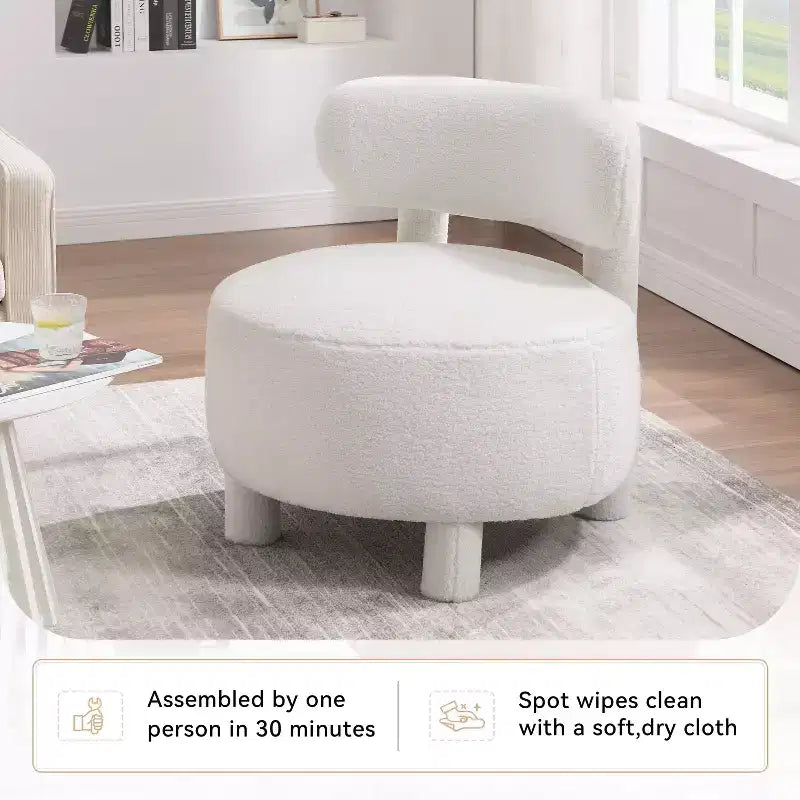 Fauteuil d'appoint rond moderne avec dossier incurvé, fauteuil de lecture épais rembourré avec pieds en bois, fauteuil latéral confortable pour salon et chambre