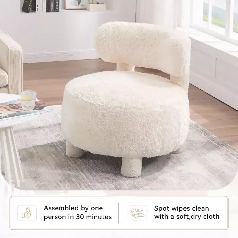 Fauteuil d'appoint rond moderne avec dossier incurvé, fauteuil de lecture épais rembourré avec pieds en bois, fauteuil latéral confortable pour salon et chambre