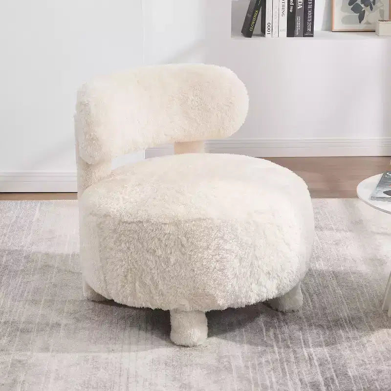 Fauteuil d'appoint rond moderne avec dossier incurvé, fauteuil de lecture épais rembourré avec pieds en bois, fauteuil latéral confortable pour salon et chambre