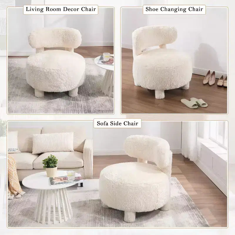 Fauteuil d'appoint rond moderne avec dossier incurvé, fauteuil de lecture épais rembourré avec pieds en bois, fauteuil latéral confortable pour salon et chambre