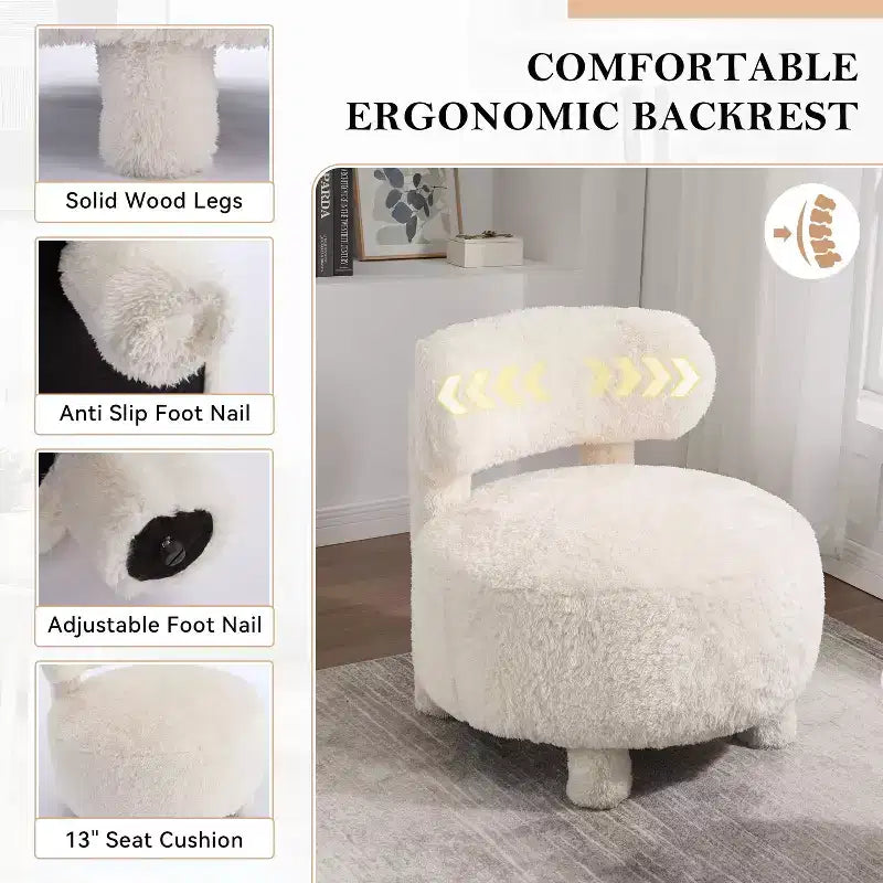 Fauteuil d'appoint rond moderne avec dossier incurvé, fauteuil de lecture épais rembourré avec pieds en bois, fauteuil latéral confortable pour salon et chambre