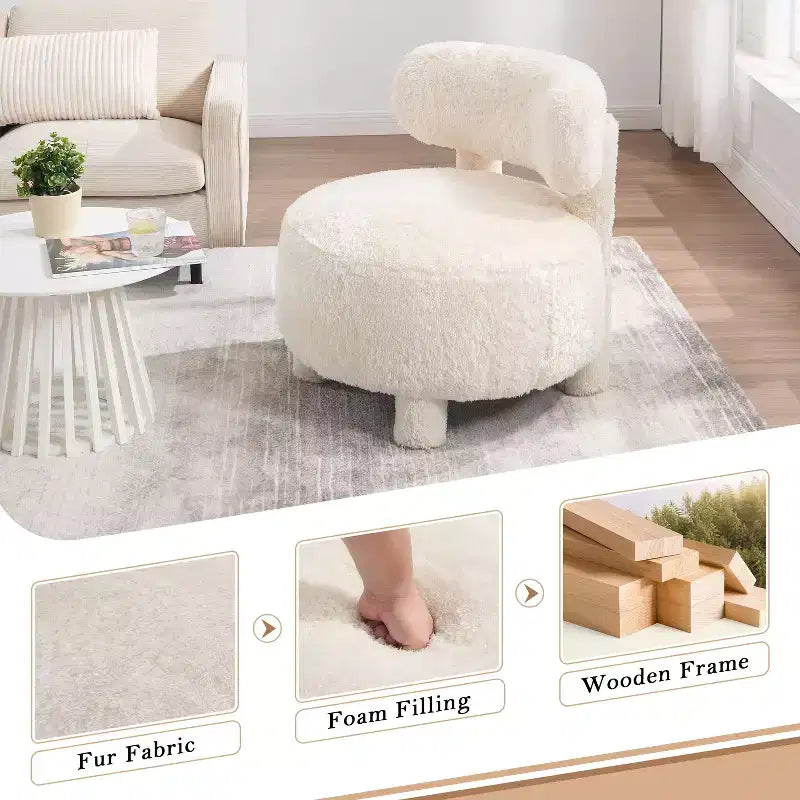 Fauteuil d'appoint rond moderne avec dossier incurvé, fauteuil de lecture épais rembourré avec pieds en bois, fauteuil latéral confortable pour salon et chambre