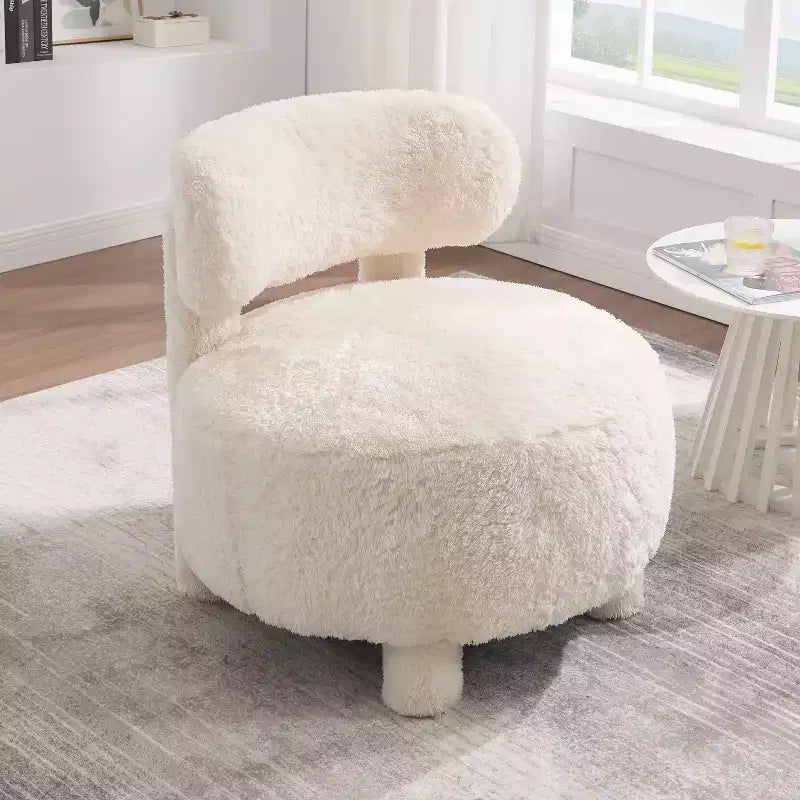 Fauteuil d'appoint rond moderne avec dossier incurvé, fauteuil de lecture épais rembourré avec pieds en bois, fauteuil latéral confortable pour salon et chambre