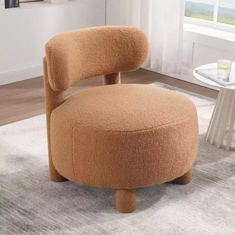 Fauteuil d'appoint rond moderne avec dossier incurvé, fauteuil de lecture épais rembourré avec pieds en bois, fauteuil latéral confortable pour salon et chambre