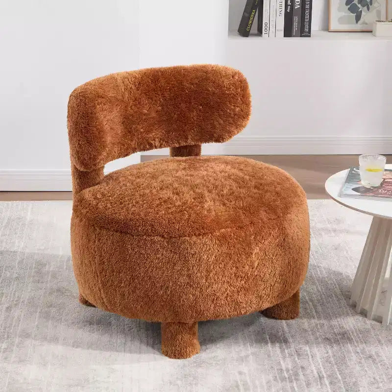 Fauteuil d'appoint rond moderne avec dossier incurvé, fauteuil de lecture épais rembourré avec pieds en bois, fauteuil latéral confortable pour salon et chambre