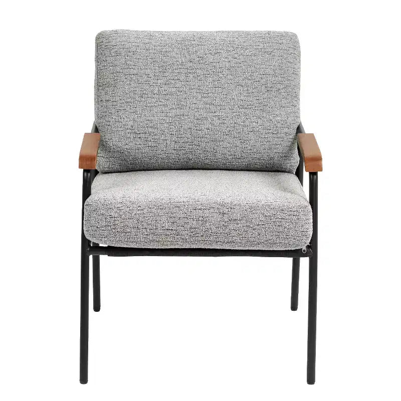 Fauteuil d'appoint moderne de 23 pouces avec accoudoirs en bois naturel, chaise de lecture rembourrée avec structure en métal noir, fauteuil de salon pour le séjour et la chambre à coucher